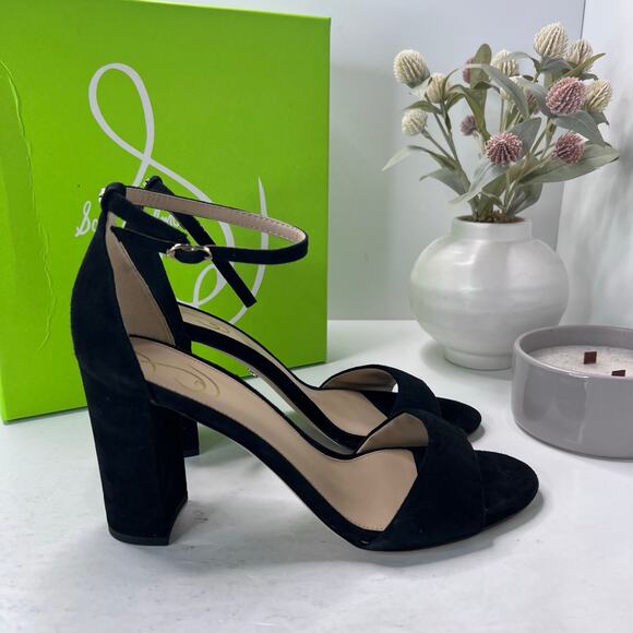 Sam Edelman Robyn Leather Ankle Strap Heel Black I3433L3002 Women 10.5M Tried On - Picture 3 of 11
